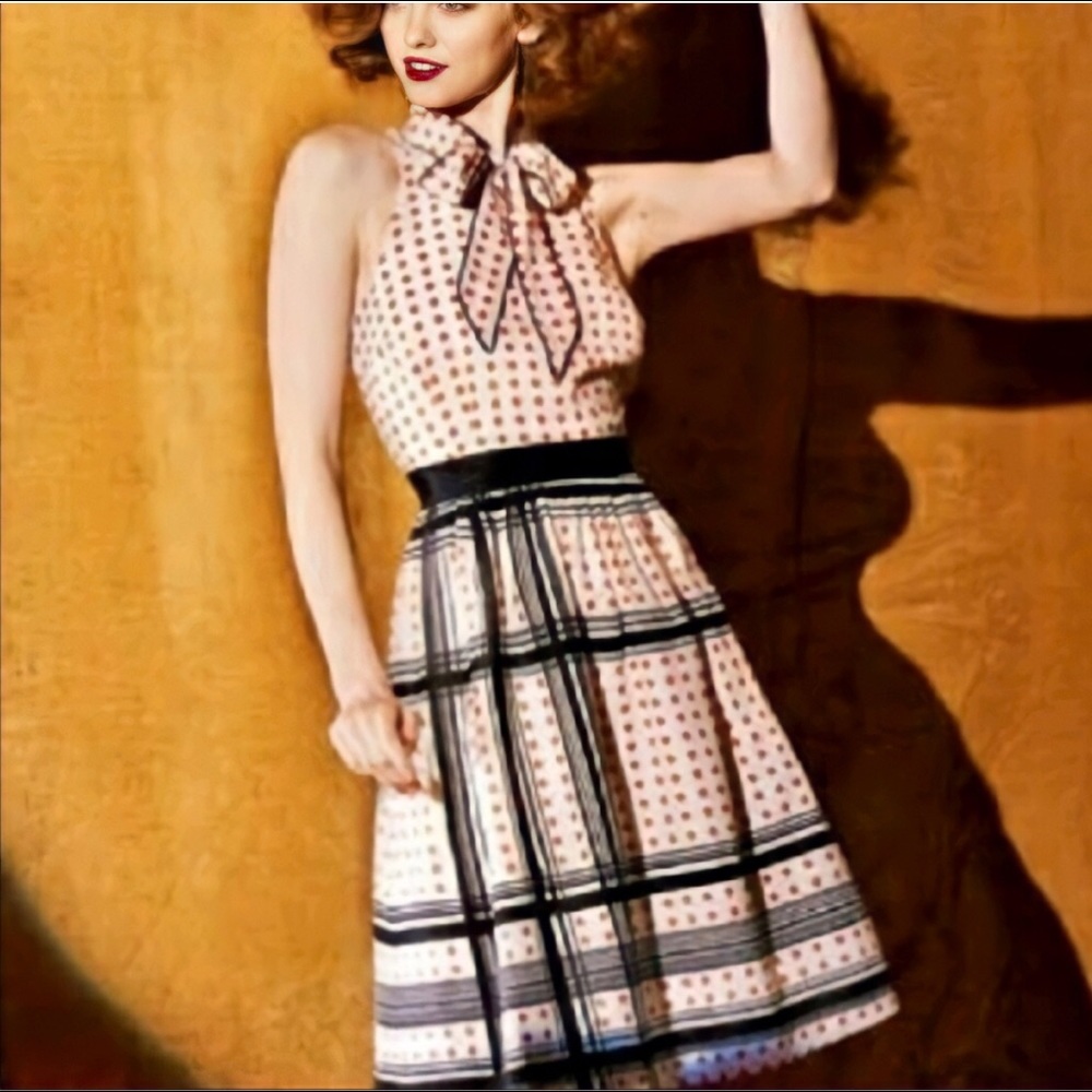Anthropologie Maeve vintage inspired orange polka dot dress.